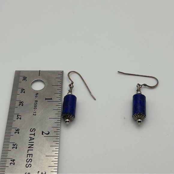 925 Sterling Silver Hook Dangle Earrings with Royal Blue Lamp Inspired Design - Picture 7 of 8